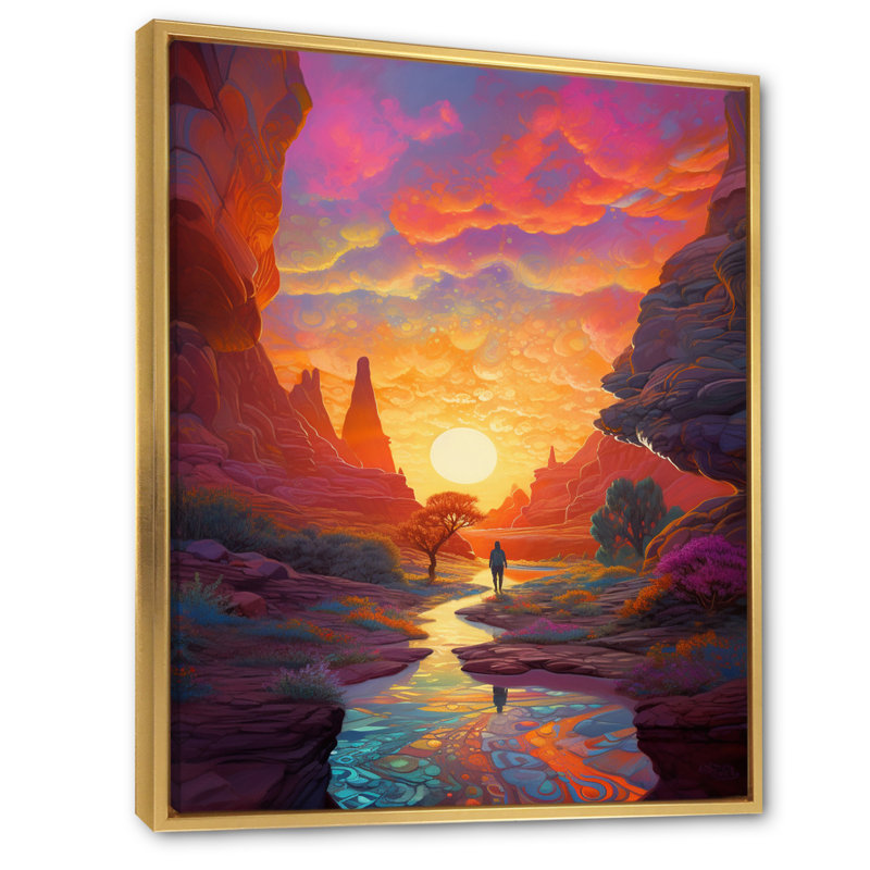«Dreamscape Sunrise Over Rainbow Mountain River», reproduction sur toile, Cadre flottant doré, H 20 po x l 12 po x P 1 po