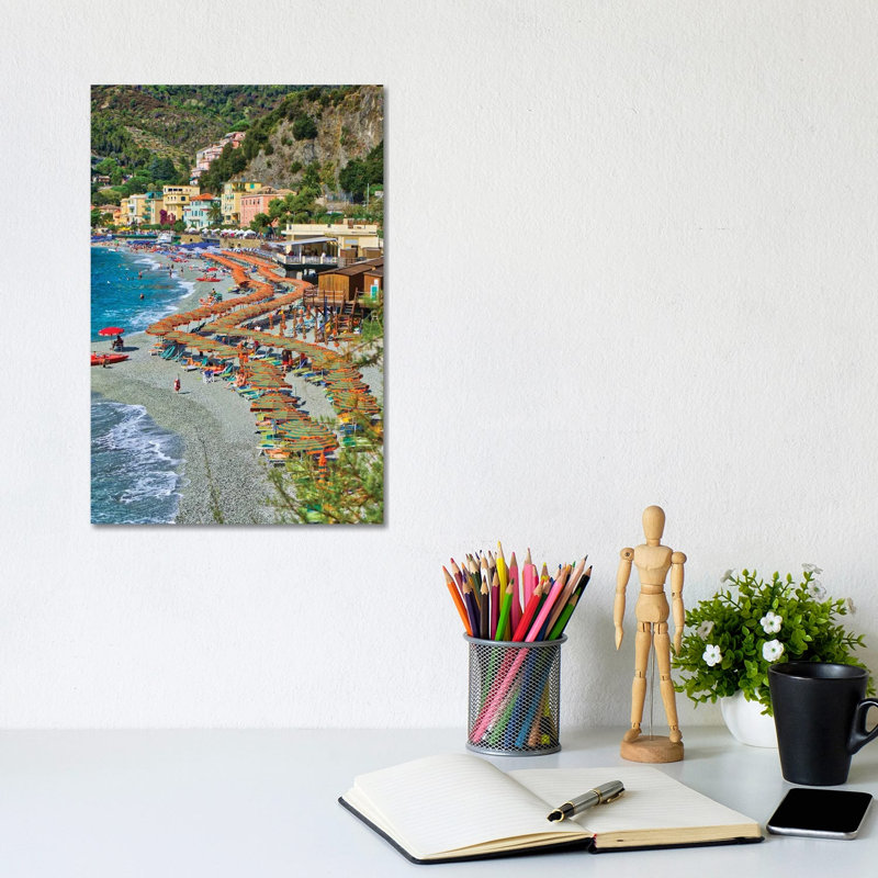 Take A Stroll @ Monterosso Al Mare Beach Cinque Terre by Zoe Schumacher - No Frame Print on Canvas, 20.32 cm H x 30.48 cm W