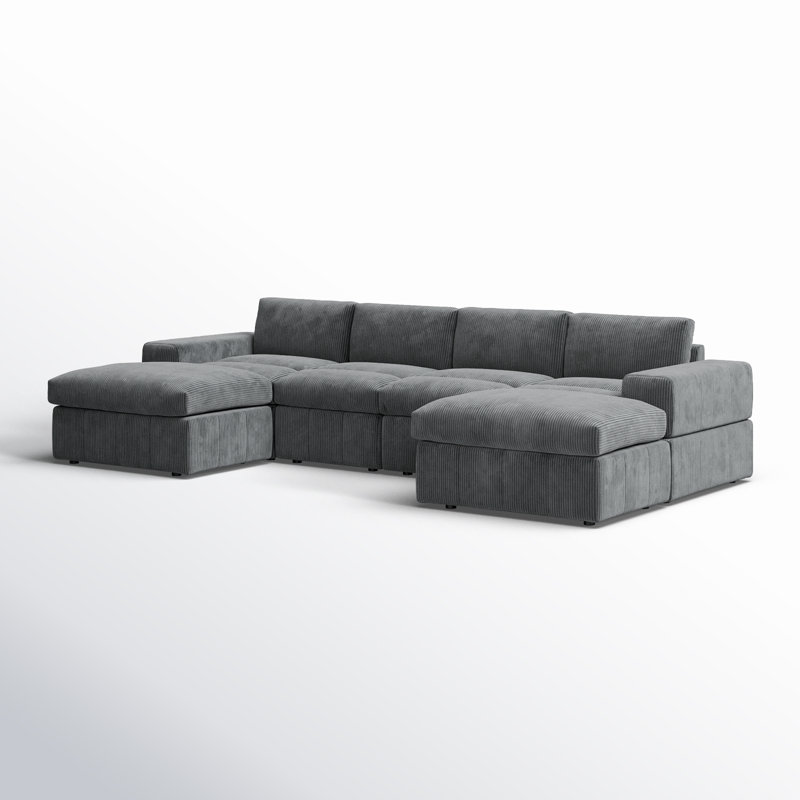 Grand modulaire réversible avec repose-pieds Tondreau Massasoit, Velours côtelé gris