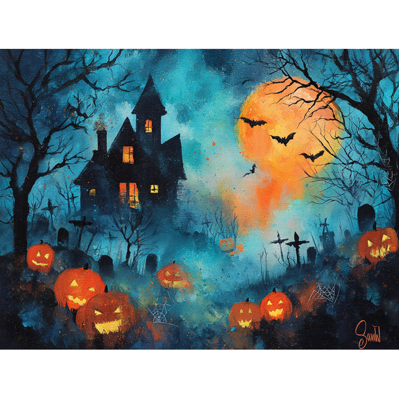 «Spooky Night with Pumpkins», art mural sur toile