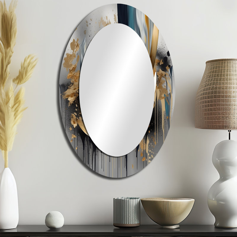 Abstract Shapes And Infinity Lines IV - Gold Modern Oval Wall Mirror, 36" x 24"