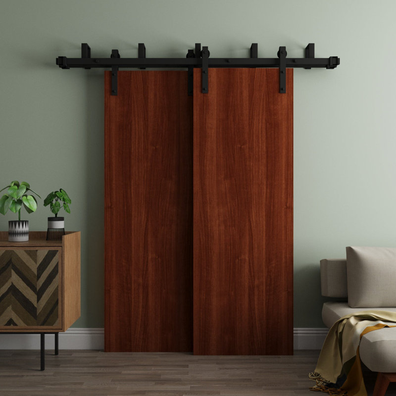 Portes de grange coulissantes pour garde-robe de grange - ESSENTIEL 8001 - Ensemble de quincaillerie de rails modernes de 6,6 pi - Portes de garde-robe de chambre en bois massif