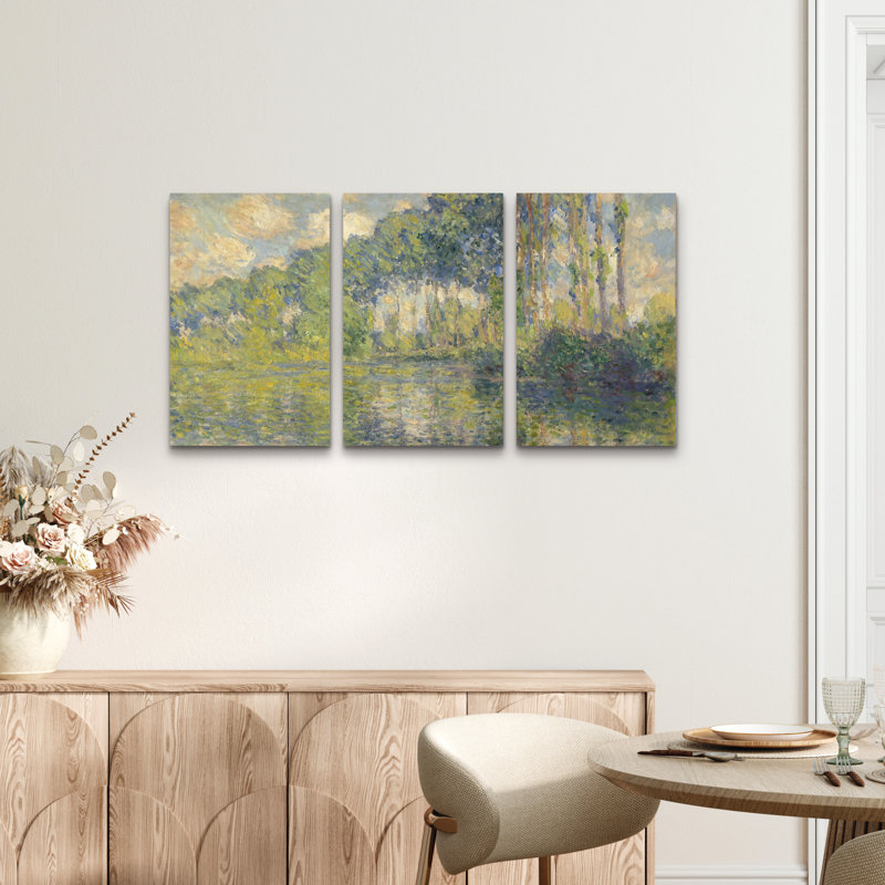 Ensemble de 3 panneaux d'art mural - Monet «Poplars On The Epte», art mural sur toile pour le salon, la chambre à coucher ou le bureau 