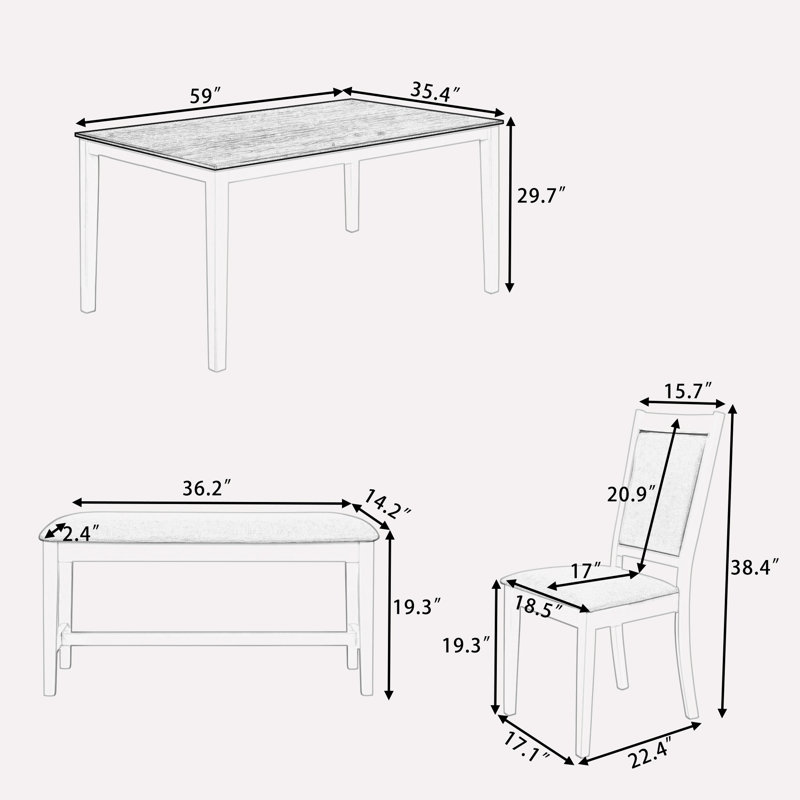 Zionna 6 - Person Four Leg Dining Set, Gray, Gray