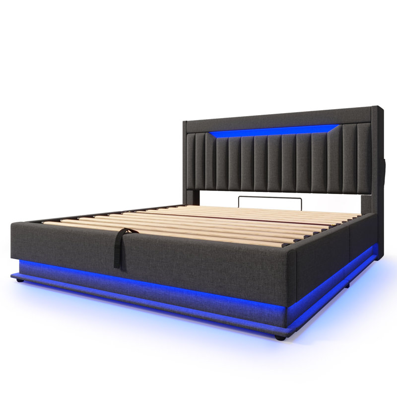Upholstered Ottoman Storage Bed, Kingsize (5'), Grey