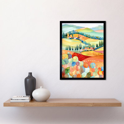 Chianti Italy Rolling Hills Folk Art Art Print Framed Poster Wall Decor 12x16 inch