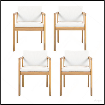 Chaises de salle à manger d'extérieur (ensemble de 4) avec structure en bois d'acacia, finition teck clair et coussins beiges