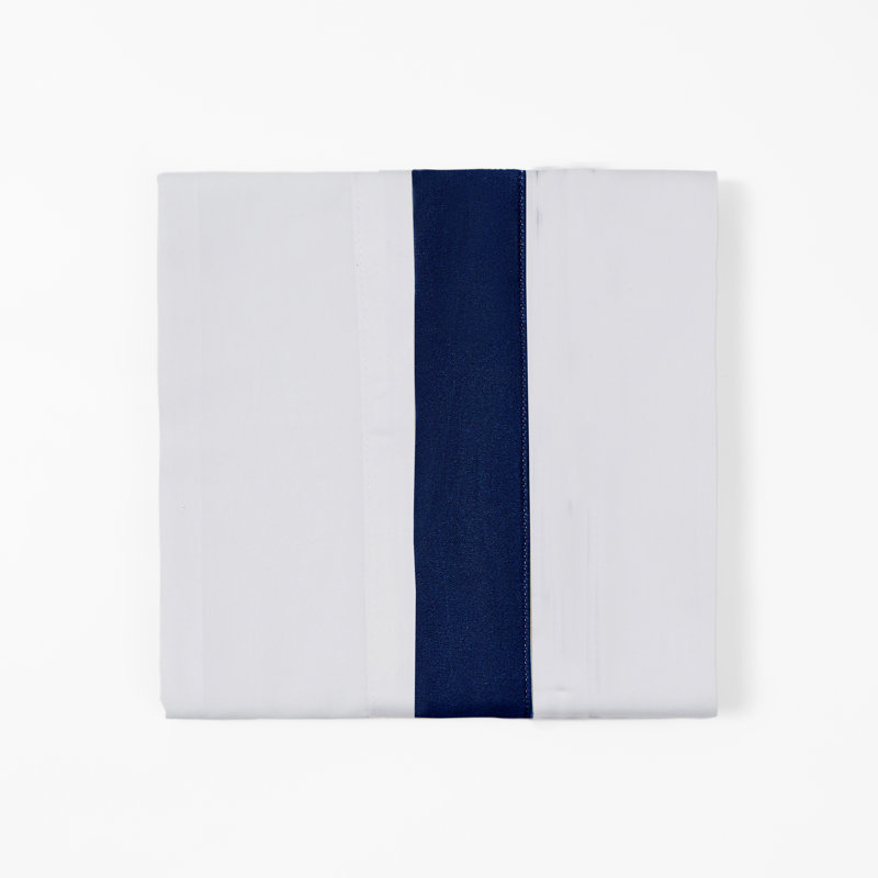 Ensemble de draps 350 fils 350 fils, Ensemble de draps pour grand lit + un drap-housse , Blanc / bleu marine