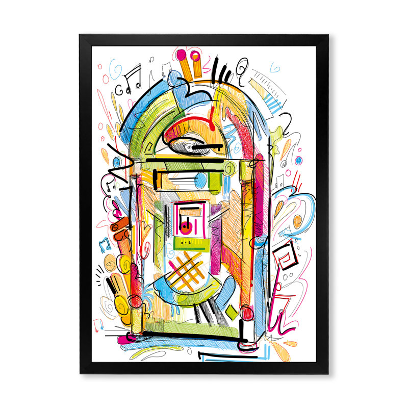 «Music Colorful Jukebox Abstract Design», art mural moderne et contemporain sur toile, Cadre photo noir