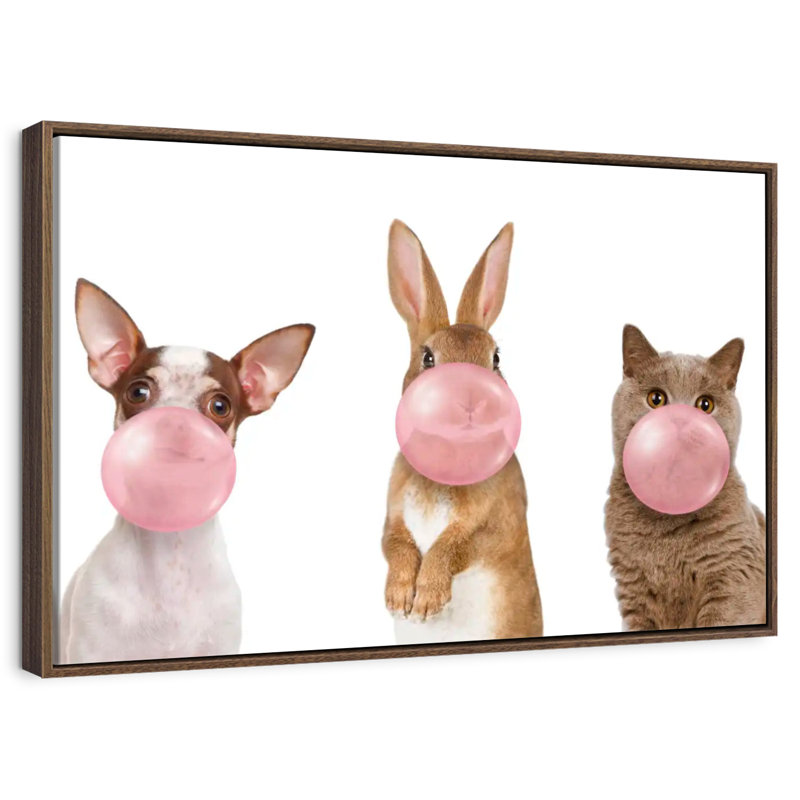 Gomme à bulles mignonne, 25 po x 17 po, Cadre flottant noyer
