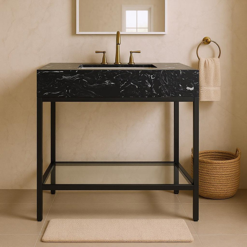Marmo 30" Single Bathroom Vanity, Black, Matte Black