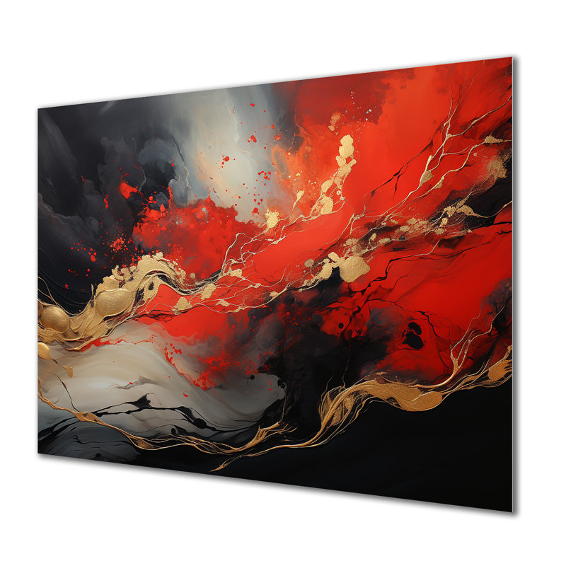 Volcan rouge et doré I - Art mural abstrait en métal MT137135, H 16 po x l 32 po x P 1 po