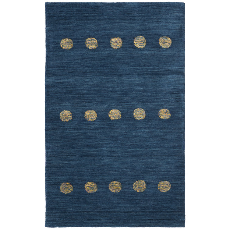 Tapis bleu en laine tissé à la main à pois Pixley