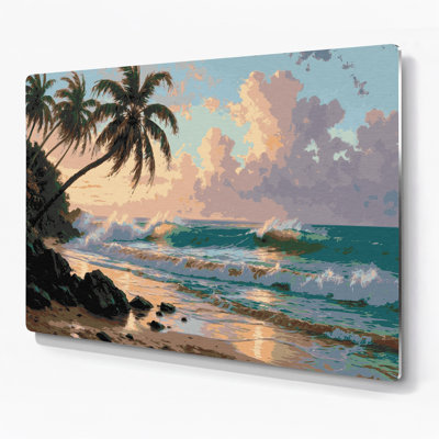 Hawaiian Beach Scenes Beige Metal Wall Art