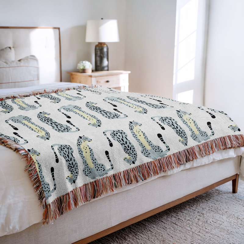 Jeté en mélange de coton Ren Leopard, Gris / Blanc cassé, L 60 po x l 50 po