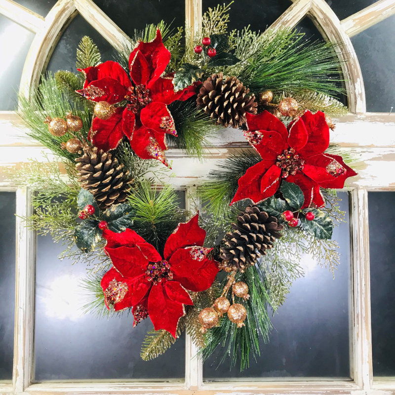 Couronne de pin poinsettia 24 po