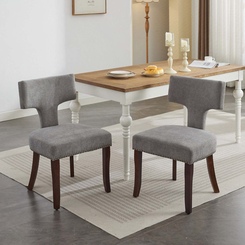 Chaises de salle à manger rembourrées Deetta, Lin gris, Brun