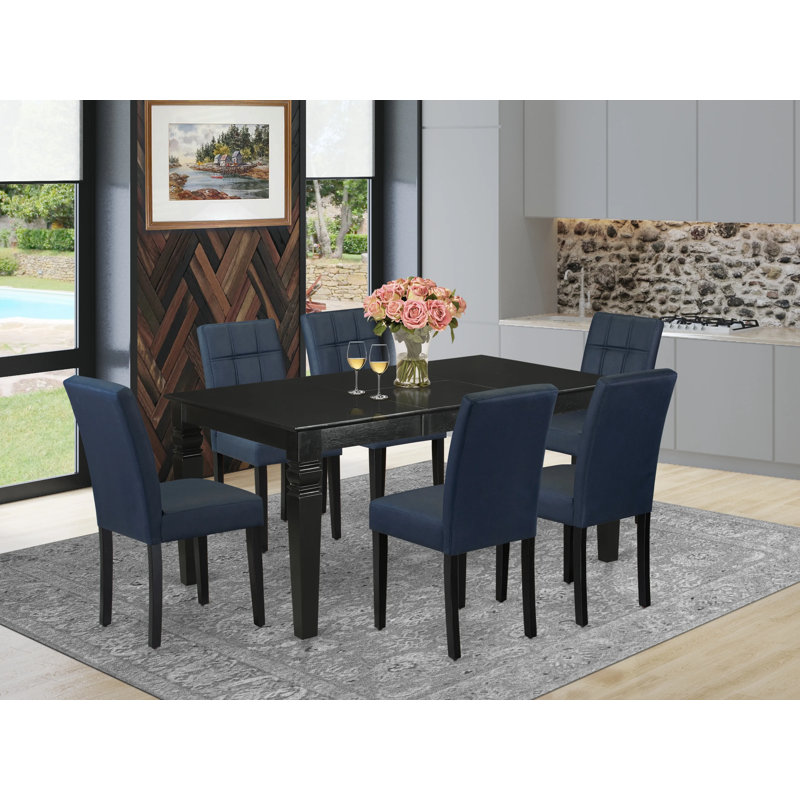 L'ensemble de table de cuisine 7 pièces contient une table de salle à manger et 6 chaises en bois de polyester gris foncé avec dossier élégant - finition noire