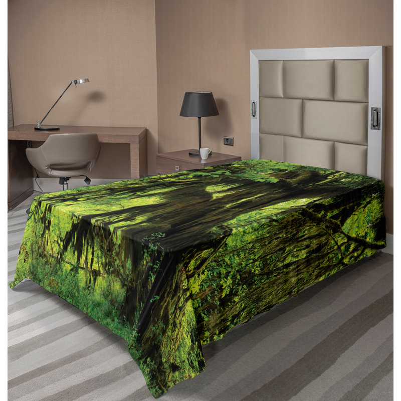Drap plat Ambesonne Moss Jungle faune vert brun, Drap plat pour lit simple