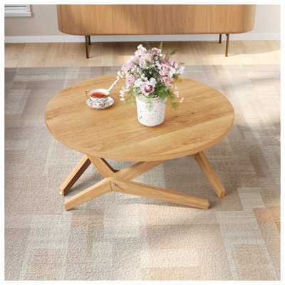 Table basse convertible 34,5 po en bois massif naturel à hauteur réglable 2-en-1