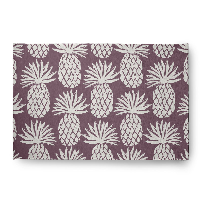 Tapis d'intérieur / extérieur mauve à motif floral tissé à plat Fobbs, Rectangle 4 pi x 6 pi