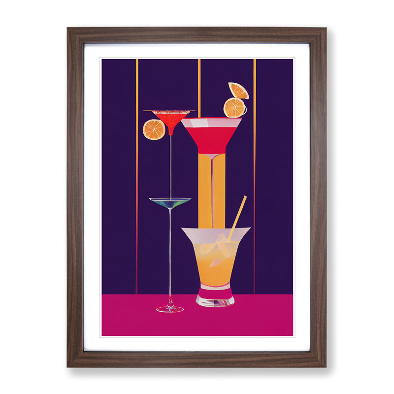 Selection of Cocktails No.4 1 Piece Single Picture Frame Painting, 46cm H x 34cm W x 2cm D, Brown Framed