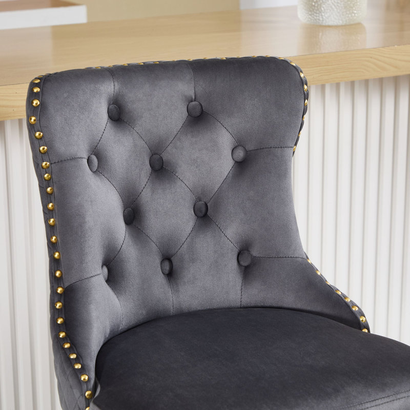 Tabouret de bar à hauteur ajustable Leonelle, Doré, Gris