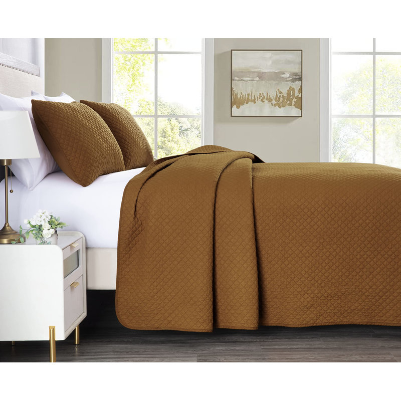 Solid Color Cotton Quilt Cotton Quilt, King Quilt + 2 King Shams, Spice