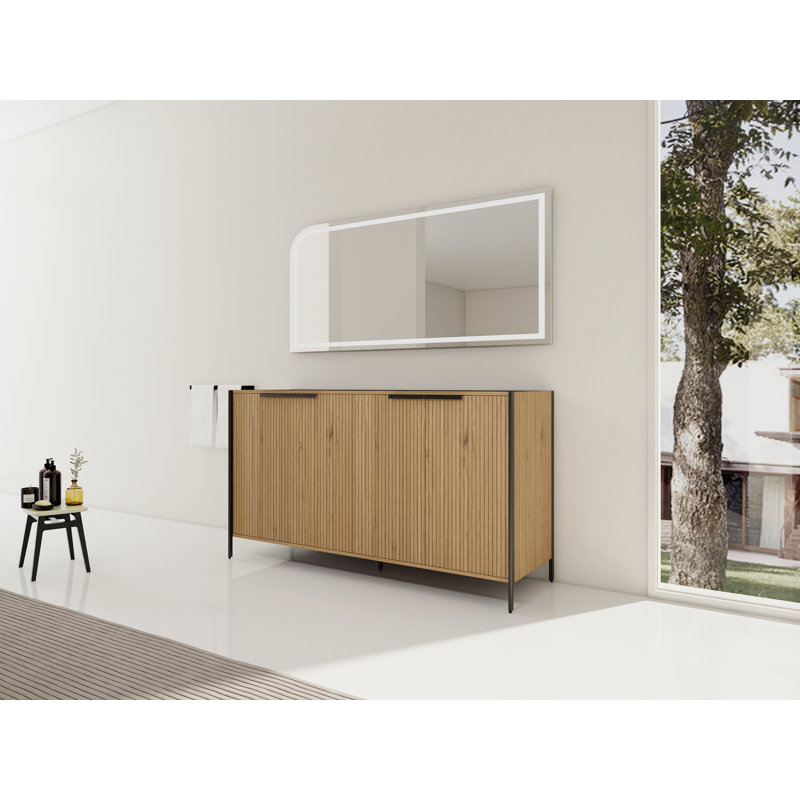 Meuble-lavabo de salle de bain 60 po - Contreplaqué - 1 pièce - Autoportant - Café clair