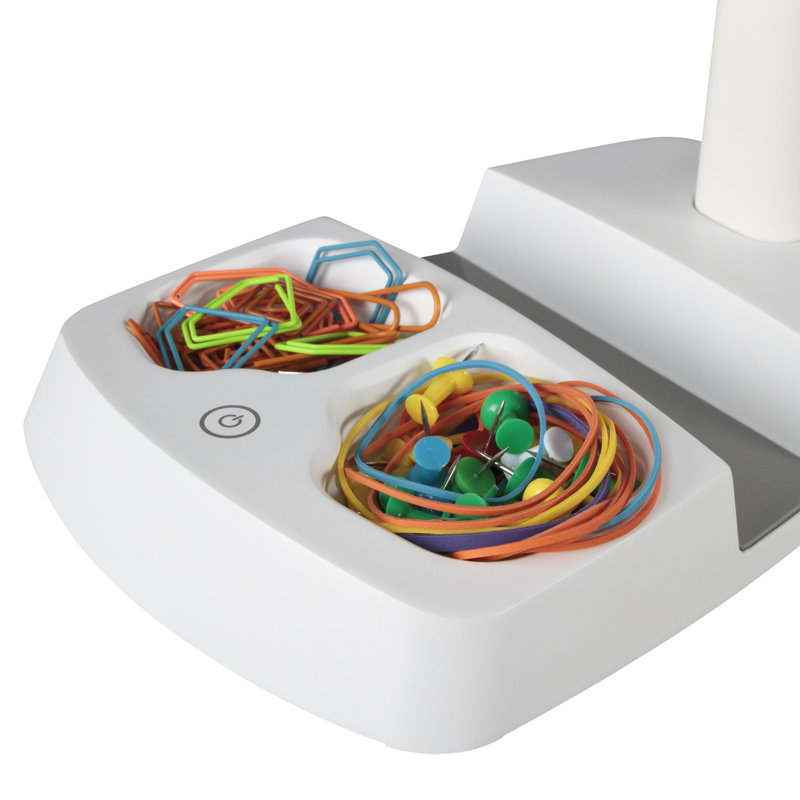 Lampe de bureau à DEL OttLite avec base de rangement pour tablette et support de téléphone intelligent, USB et cou flexible