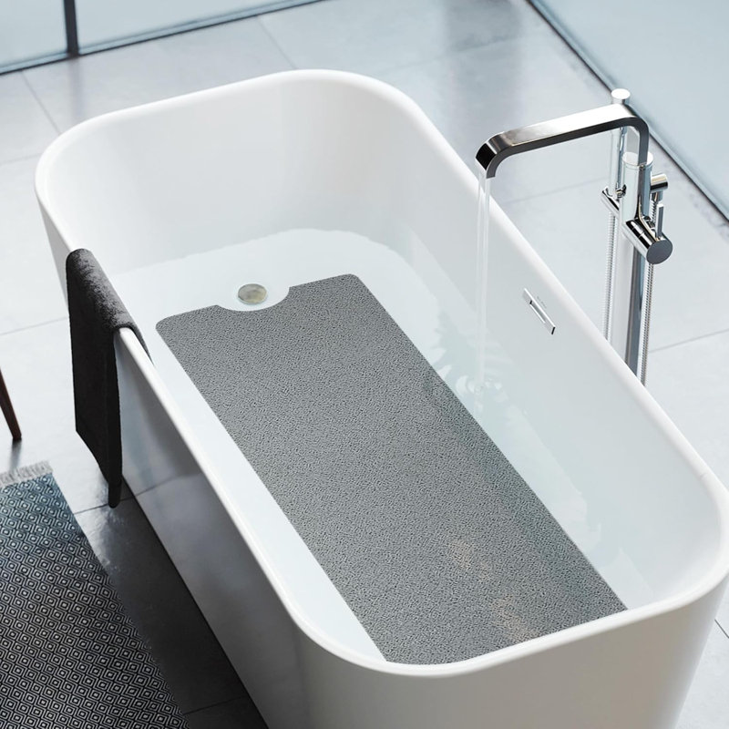 Non Slip Bathtub Mat, Extra Long Bath Mat For Tub, Soft PVC Loofah Shower Floor Mat With Drain, Quick Drying Bathroom Tub Mat For Wet Area, Without Suction Cup