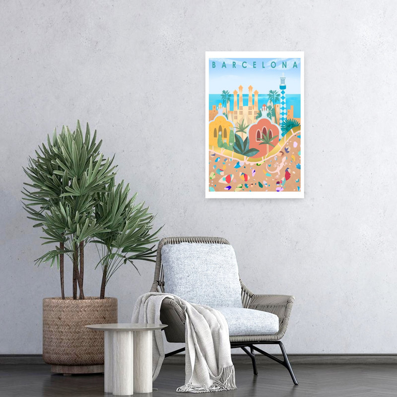 Barcelona Colorful Vibrant Abstract Lizard Palm Architecture Beach Wall Art Print 1 Piece Wrapped Canvas Wall Art