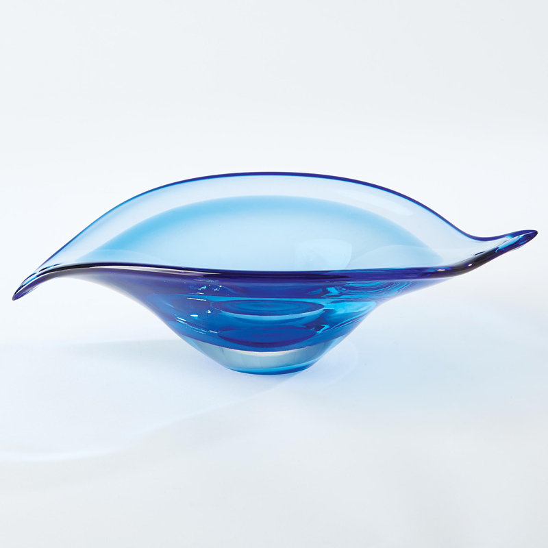 Glass Decorative Bowl, Blue, 5.25" H x 18" W x 12" D