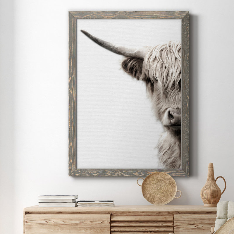 Highland Bovins - Toile encadrée de qualité supérieure - prête à être accrochée, Gris, H 31,5 po x l 23,5 po x P 1,5 po