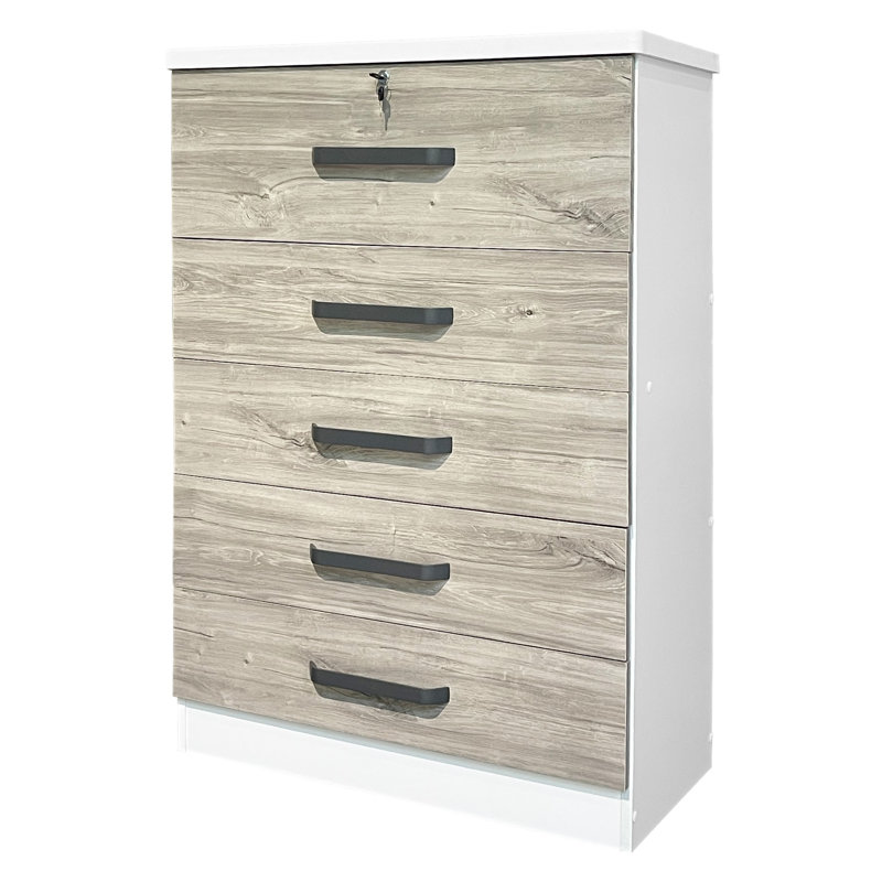 Commode avec commode à tiroirs profonds et verrous de grands tiroirs 31,5 po, Gris / chêne