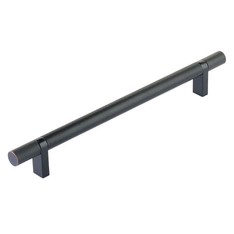 Emtek Select Cabinet Pull 6" C-C,  Rectangular Bar Stem, Knurled Bar, Oil Rubbed Bronze, 8"