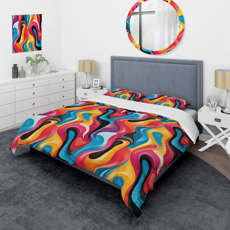 Ensemble de housse de couette multicolore tourbillonnant Harmony Waves, Housse de couette pour grand lit et 2 taies décor