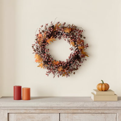 24" Artificial Rustic Berry Leaf Fall Wreath