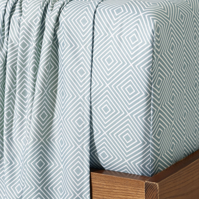 Twin XL Diamond Printed Green-Gray Microfiber Sheet Set