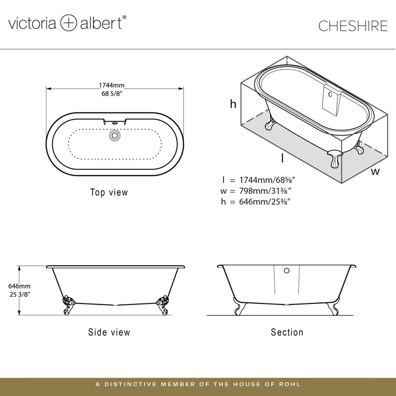 Cheshire 69" x 31" Freestanding Soaking Bathtub, Polished Nickel