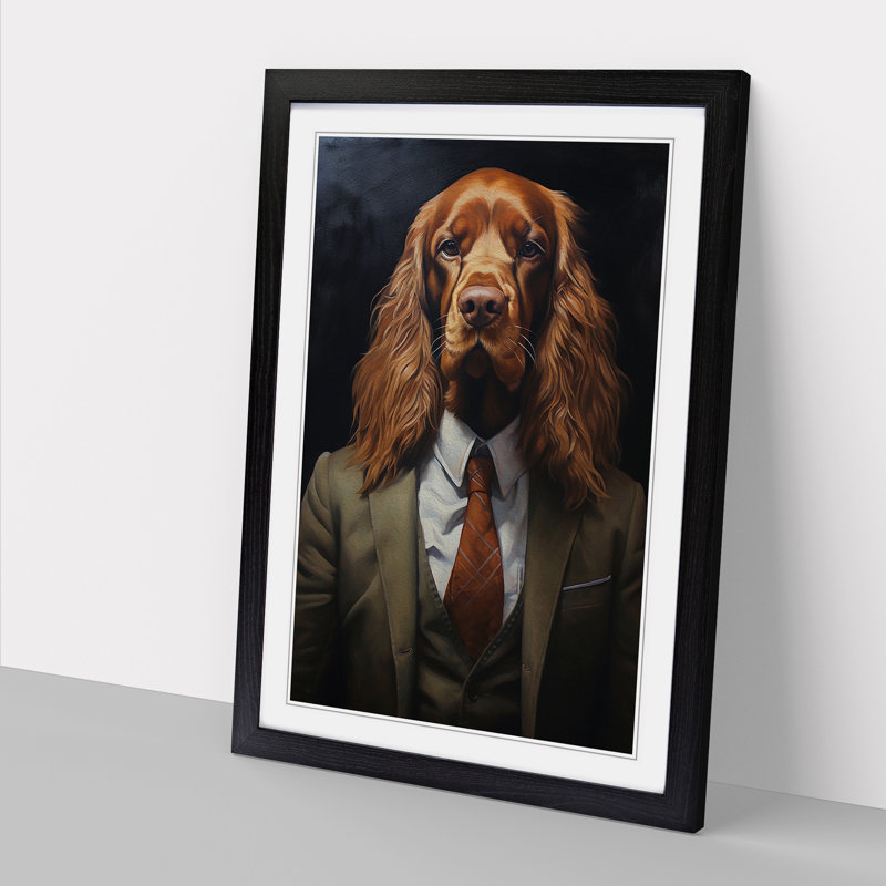 Cocker Spaniel in a Suit No.2 1 Piece Single Picture Frame Wall Art, 64cm H x 46cm W x 2cm D, Black