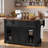 Farmhouse Kitchen Island With Storage, Sliding Barn Door & Metal Grid Side Door, Rolling Kitchen Island On 5 Wheels With Spice Rack, Glass Holders,island Table With Drop Leaf For Kitchen, Black-1670335481