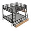 Lit superposé double en métal avec bureau intégré, lumière DEL et 2 tiroirs, structure de lit mezzanine noire peu encombrante