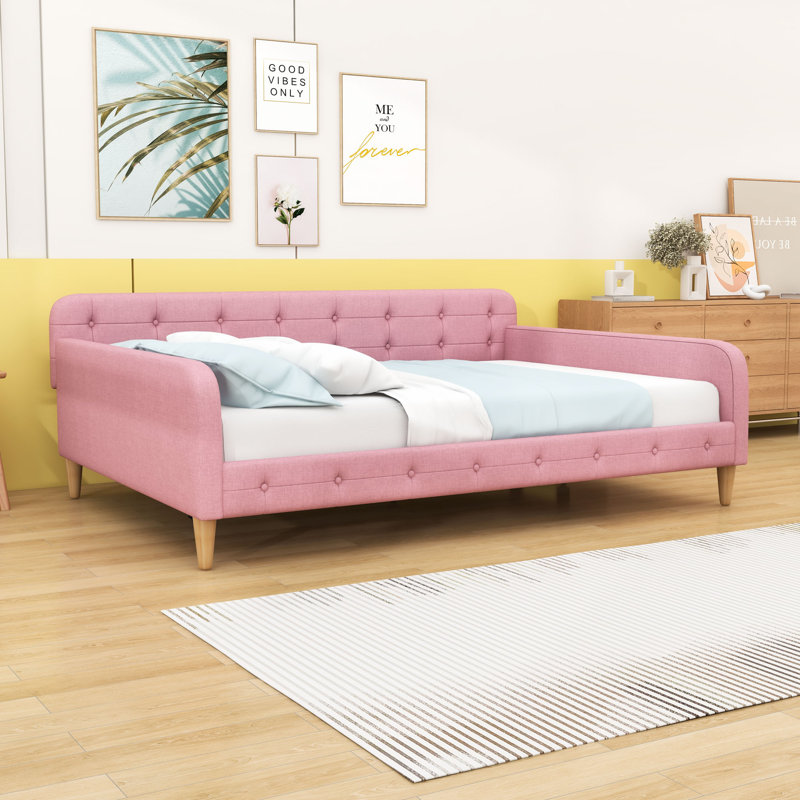 Queen Upholstered Daybed with Support Legs, Rubine