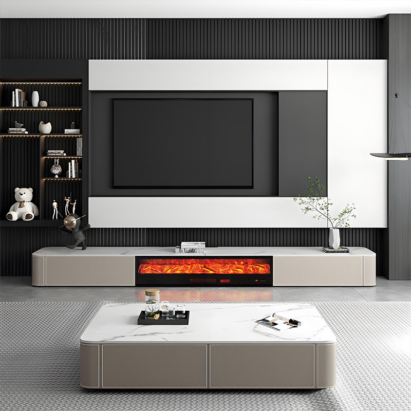 Meuble télé avec foyer électrique Modern Modern, H 14,17 po x L 15,75 po x l 133,86 po