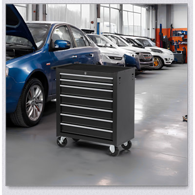 Coffre à outils durable avec rangement à 7 tiroirs et roulettes pour l'organisation de garage, d'atelier et d'entrepôt