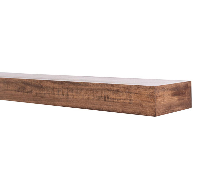 Tablette de manteau de cheminée flottante Enrigue - Tablette moderne en bois de peuplier pour foyers, foyers et décor, Brut