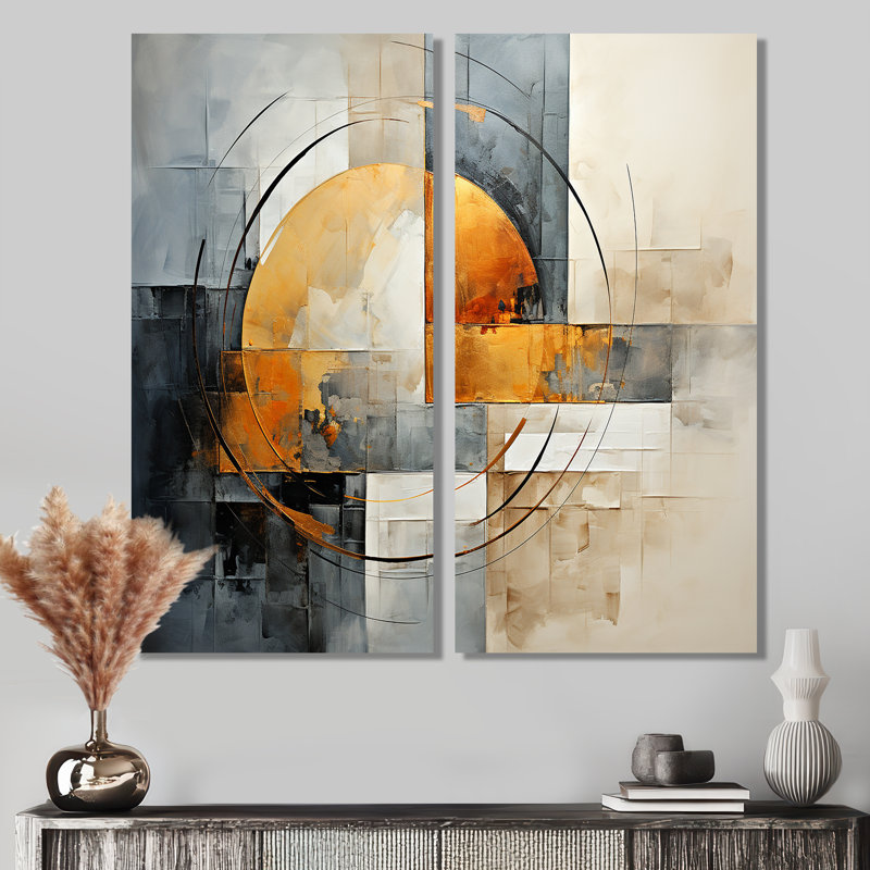 Or gris, géométrie brillante VI - ensemble d'art mural doré de 2, 20" H x 24" W, Wrapped Canvas, Does Not Apply