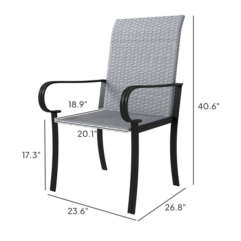 Ensemble de 4 chaises grises et en acier, avec dossier haut, pour une utilisation intérieure et extérieure, siège confortable.