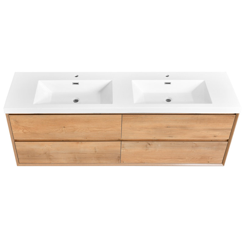 72 Inch Wall Mounted Double Sink Bathroom Vanity With White Top